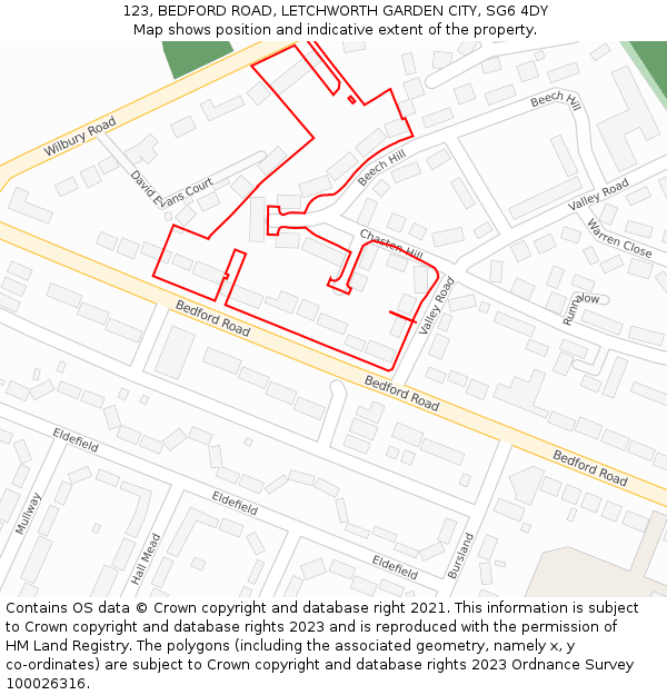 123, BEDFORD ROAD, LETCHWORTH GARDEN CITY, SG6 4DY: Location map and indicative extent of plot