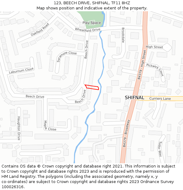 123, BEECH DRIVE, SHIFNAL, TF11 8HZ: Location map and indicative extent of plot