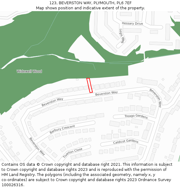 123, BEVERSTON WAY, PLYMOUTH, PL6 7EF: Location map and indicative extent of plot