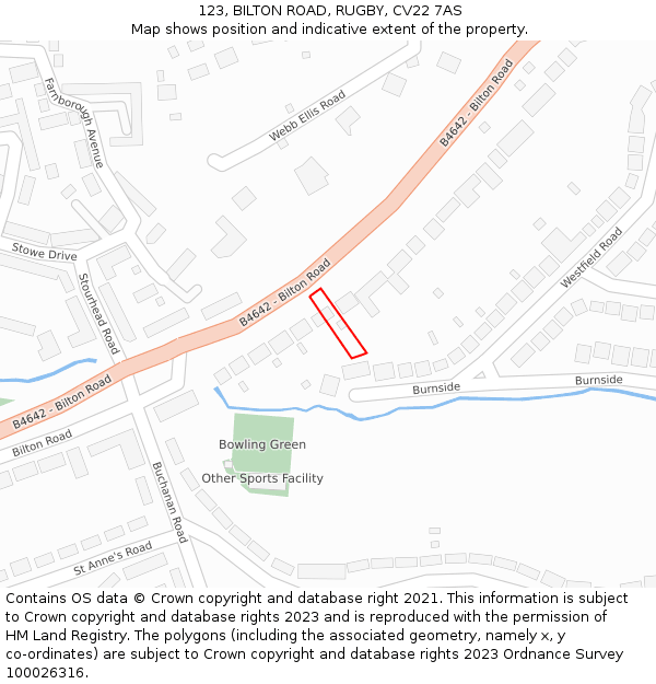 123, BILTON ROAD, RUGBY, CV22 7AS: Location map and indicative extent of plot