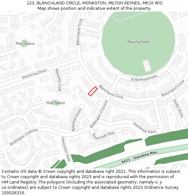 123, BLANCHLAND CIRCLE, MONKSTON, MILTON KEYNES, MK10 9FD: Location map and indicative extent of plot