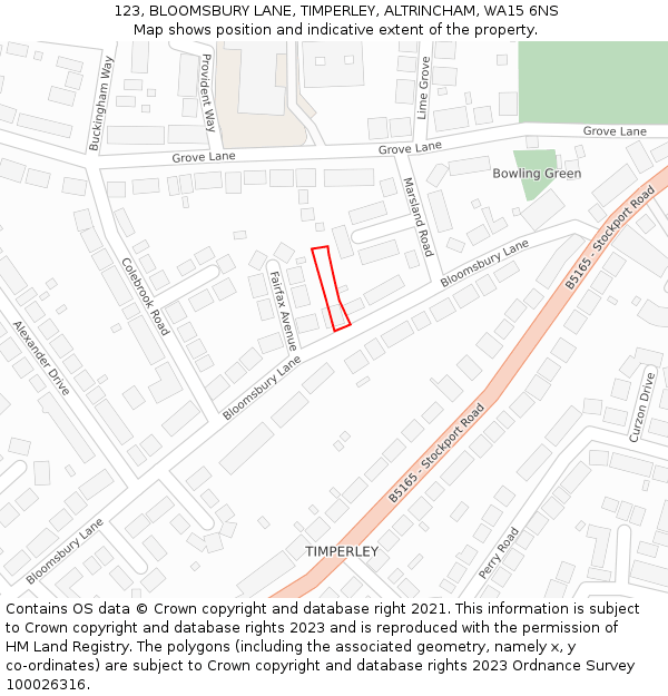 123, BLOOMSBURY LANE, TIMPERLEY, ALTRINCHAM, WA15 6NS: Location map and indicative extent of plot