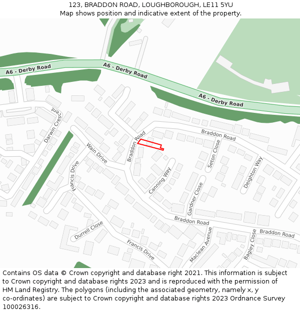 123, BRADDON ROAD, LOUGHBOROUGH, LE11 5YU: Location map and indicative extent of plot