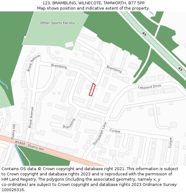 123, BRAMBLING, WILNECOTE, TAMWORTH, B77 5PP: Location map and indicative extent of plot