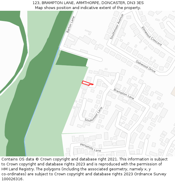 123, BRAMPTON LANE, ARMTHORPE, DONCASTER, DN3 3ES: Location map and indicative extent of plot