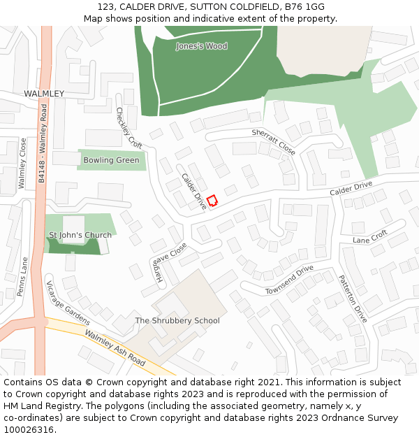 123, CALDER DRIVE, SUTTON COLDFIELD, B76 1GG: Location map and indicative extent of plot