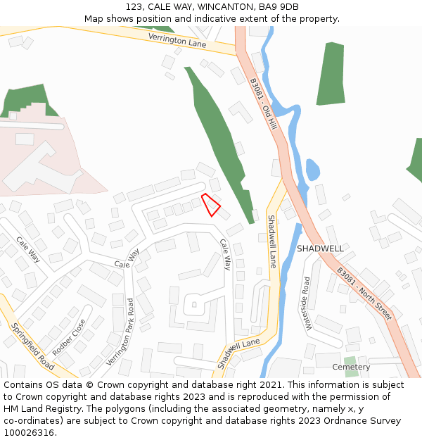 123, CALE WAY, WINCANTON, BA9 9DB: Location map and indicative extent of plot