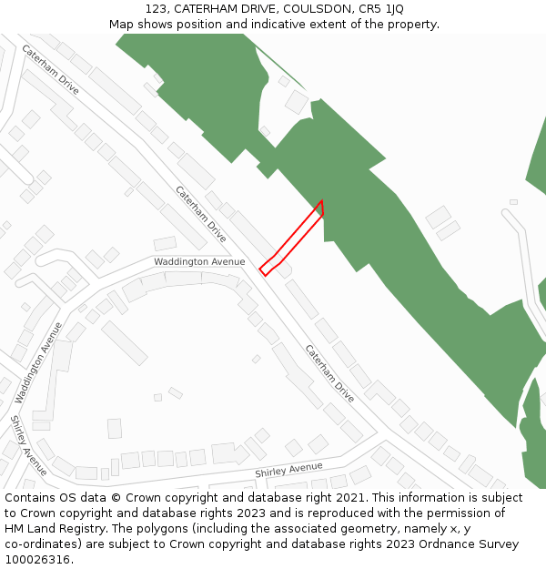 123, CATERHAM DRIVE, COULSDON, CR5 1JQ: Location map and indicative extent of plot