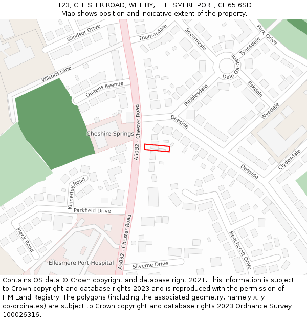 123, CHESTER ROAD, WHITBY, ELLESMERE PORT, CH65 6SD: Location map and indicative extent of plot