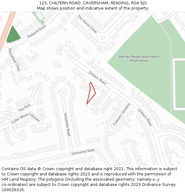 123, CHILTERN ROAD, CAVERSHAM, READING, RG4 5JG: Location map and indicative extent of plot