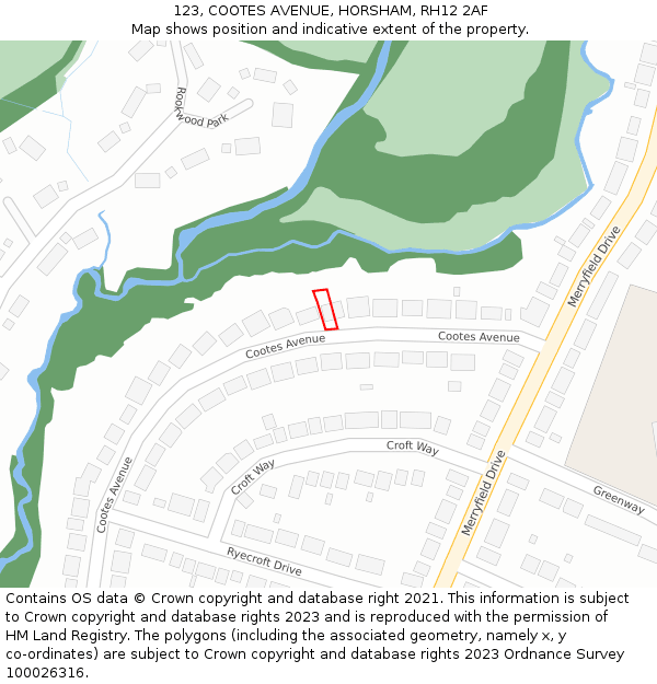 123, COOTES AVENUE, HORSHAM, RH12 2AF: Location map and indicative extent of plot