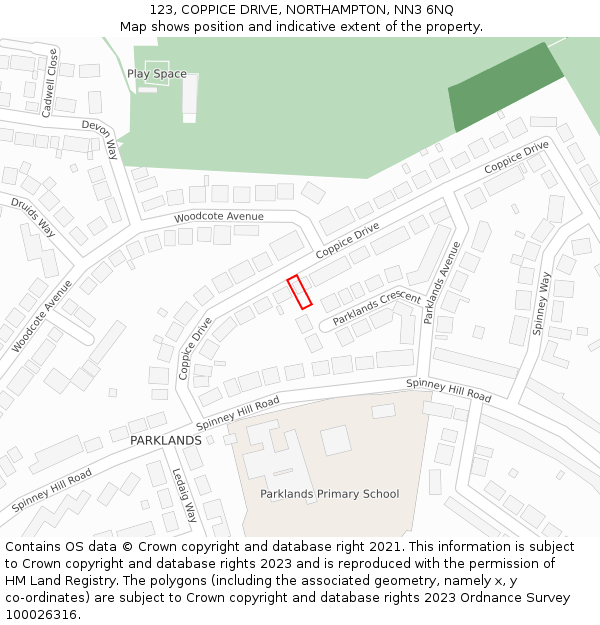 123, COPPICE DRIVE, NORTHAMPTON, NN3 6NQ: Location map and indicative extent of plot
