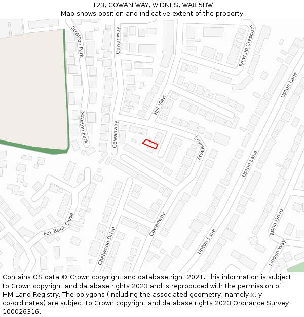 123, COWAN WAY, WIDNES, WA8 5BW: Location map and indicative extent of plot