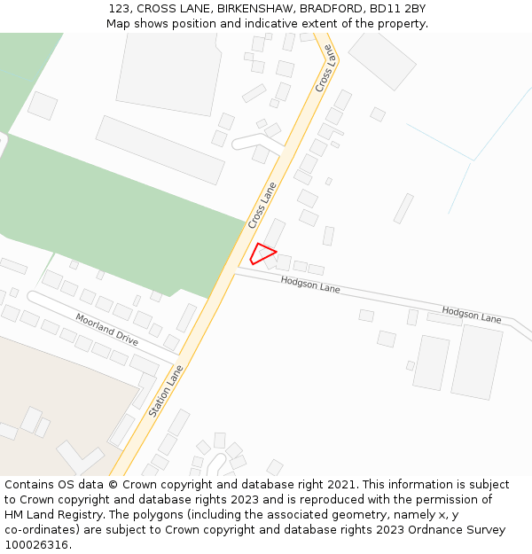 123, CROSS LANE, BIRKENSHAW, BRADFORD, BD11 2BY: Location map and indicative extent of plot