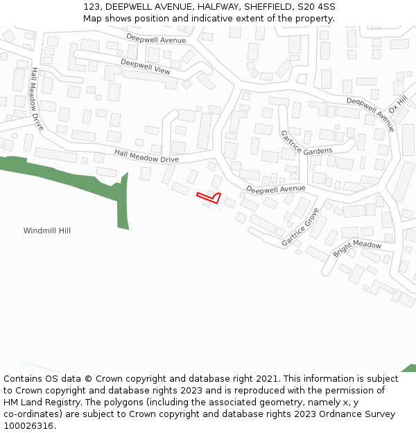 123, DEEPWELL AVENUE, HALFWAY, SHEFFIELD, S20 4SS: Location map and indicative extent of plot