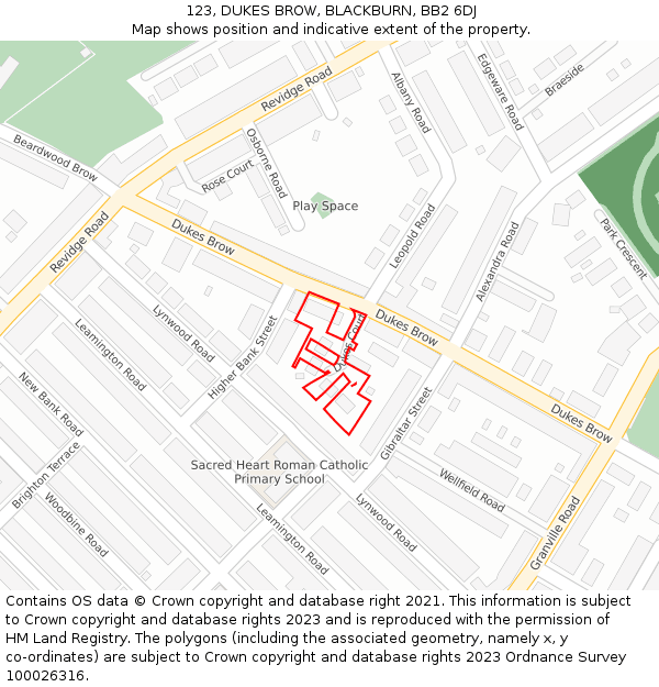 123, DUKES BROW, BLACKBURN, BB2 6DJ: Location map and indicative extent of plot