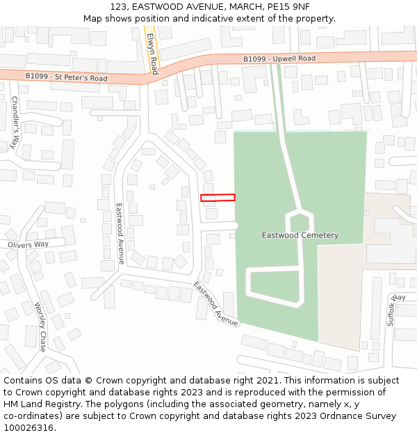 123, EASTWOOD AVENUE, MARCH, PE15 9NF: Location map and indicative extent of plot