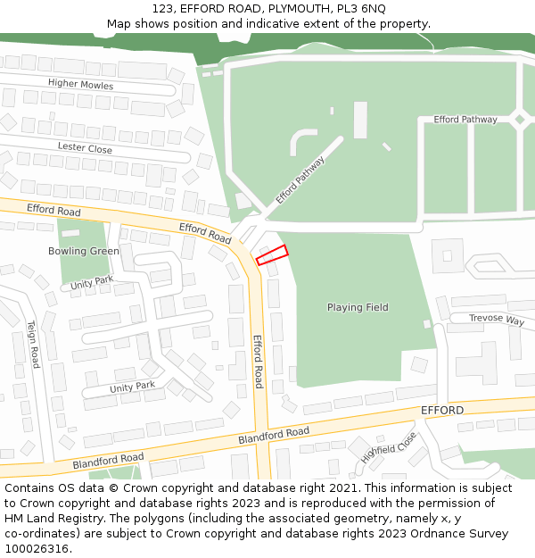 123, EFFORD ROAD, PLYMOUTH, PL3 6NQ: Location map and indicative extent of plot