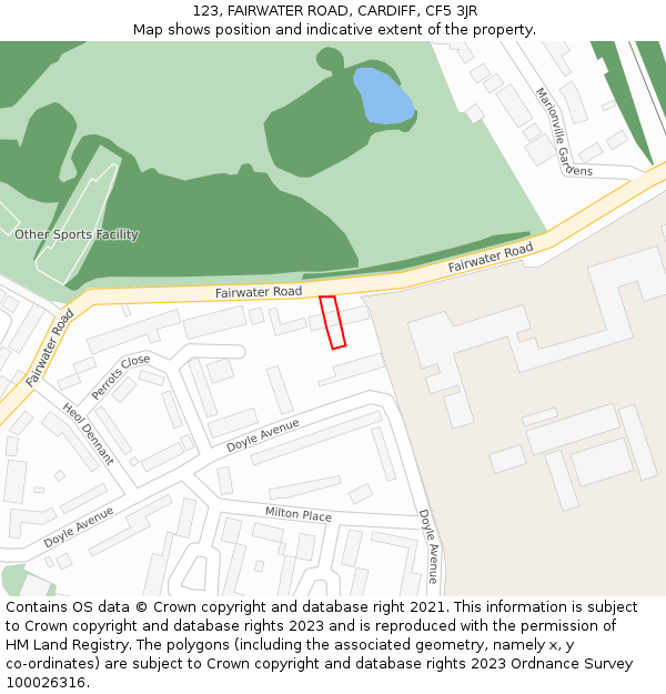 123, FAIRWATER ROAD, CARDIFF, CF5 3JR: Location map and indicative extent of plot