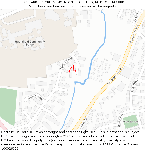 123, FARRIERS GREEN, MONKTON HEATHFIELD, TAUNTON, TA2 8PP: Location map and indicative extent of plot
