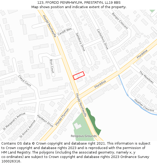123, FFORDD PENRHWYLFA, PRESTATYN, LL19 8BS: Location map and indicative extent of plot