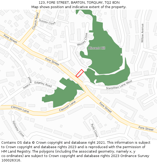 123, FORE STREET, BARTON, TORQUAY, TQ2 8DN: Location map and indicative extent of plot