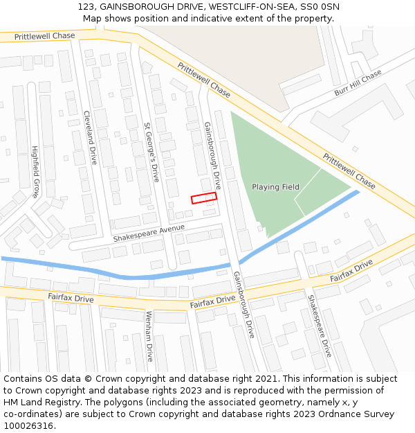 123, GAINSBOROUGH DRIVE, WESTCLIFF-ON-SEA, SS0 0SN: Location map and indicative extent of plot