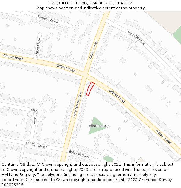 123, GILBERT ROAD, CAMBRIDGE, CB4 3NZ: Location map and indicative extent of plot