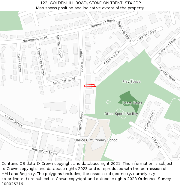 123, GOLDENHILL ROAD, STOKE-ON-TRENT, ST4 3DP: Location map and indicative extent of plot