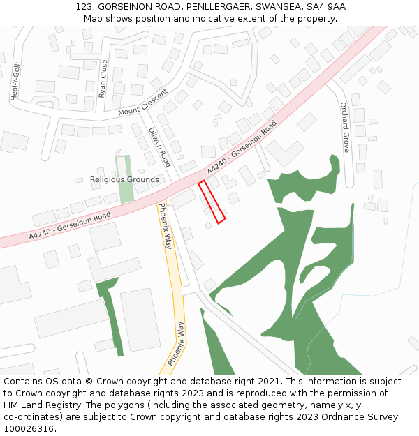 123, GORSEINON ROAD, PENLLERGAER, SWANSEA, SA4 9AA: Location map and indicative extent of plot