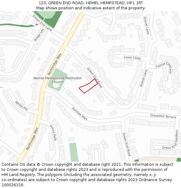 123, GREEN END ROAD, HEMEL HEMPSTEAD, HP1 1RT: Location map and indicative extent of plot