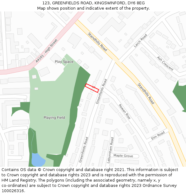 123, GREENFIELDS ROAD, KINGSWINFORD, DY6 8EG: Location map and indicative extent of plot