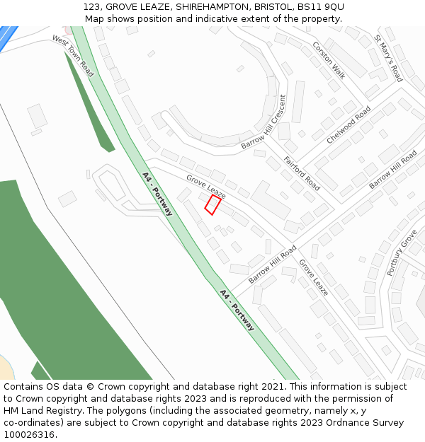 123, GROVE LEAZE, SHIREHAMPTON, BRISTOL, BS11 9QU: Location map and indicative extent of plot