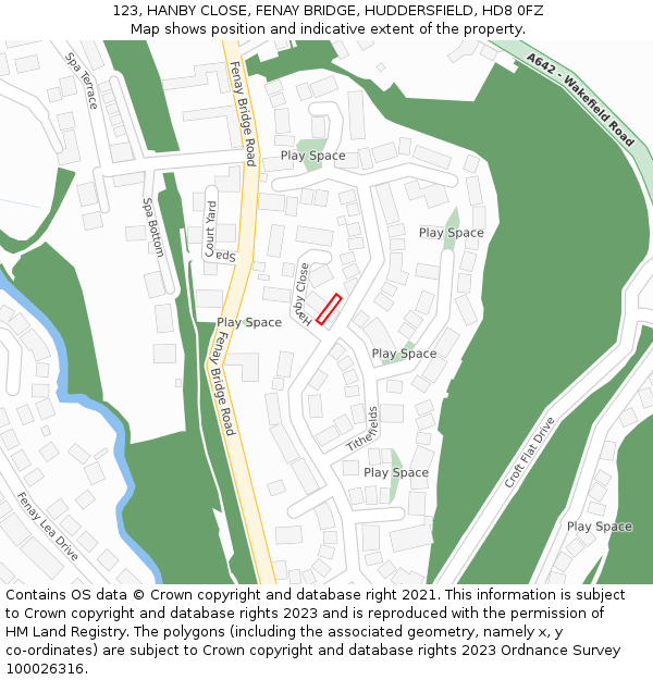 123, HANBY CLOSE, FENAY BRIDGE, HUDDERSFIELD, HD8 0FZ: Location map and indicative extent of plot