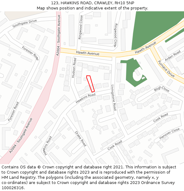 123, HAWKINS ROAD, CRAWLEY, RH10 5NP: Location map and indicative extent of plot