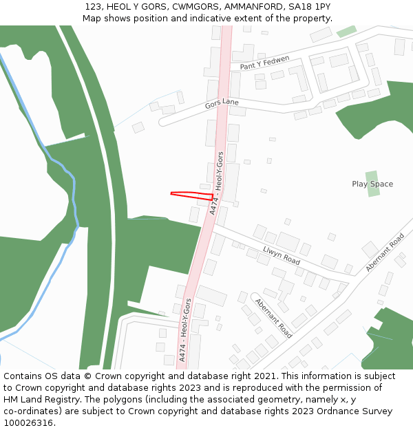123, HEOL Y GORS, CWMGORS, AMMANFORD, SA18 1PY: Location map and indicative extent of plot