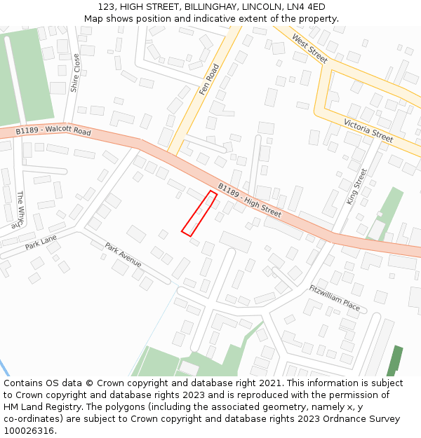 123, HIGH STREET, BILLINGHAY, LINCOLN, LN4 4ED: Location map and indicative extent of plot