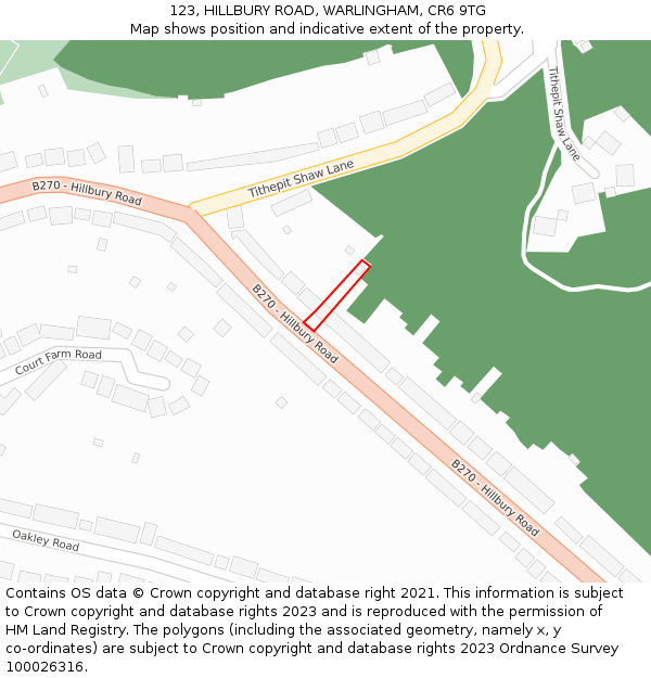 123, HILLBURY ROAD, WARLINGHAM, CR6 9TG: Location map and indicative extent of plot