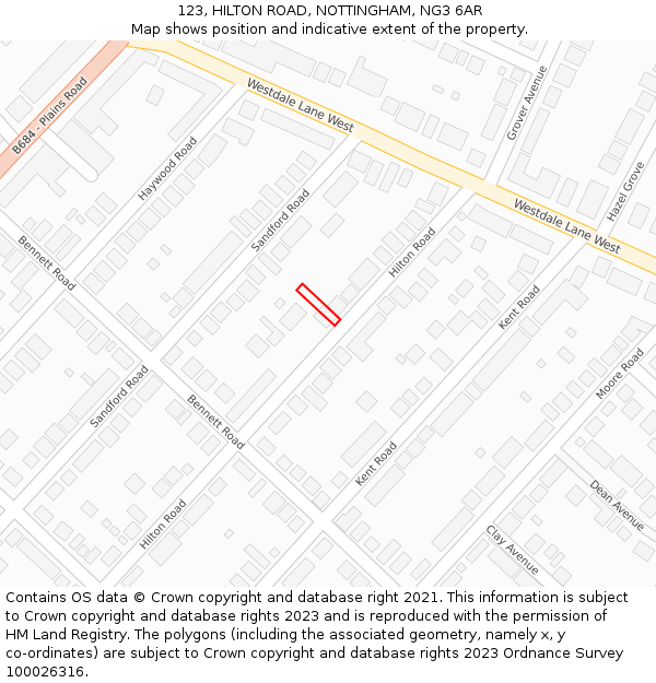 123, HILTON ROAD, NOTTINGHAM, NG3 6AR: Location map and indicative extent of plot