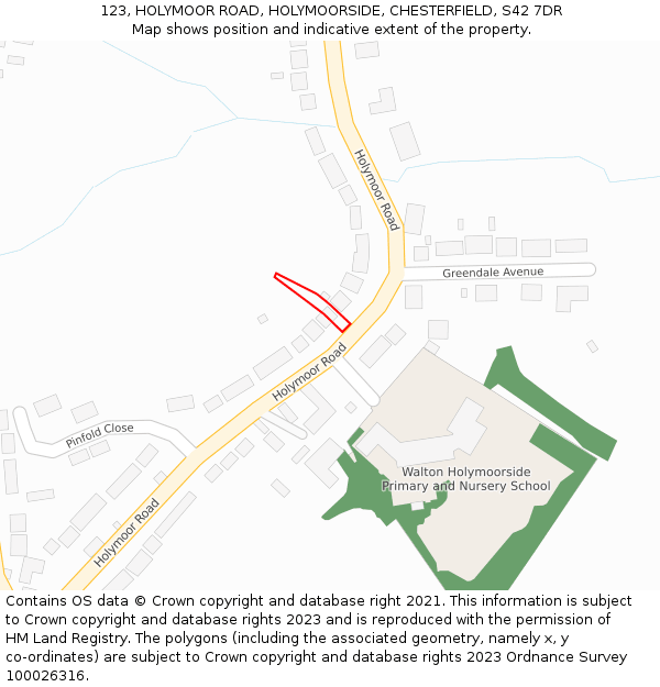 123, HOLYMOOR ROAD, HOLYMOORSIDE, CHESTERFIELD, S42 7DR: Location map and indicative extent of plot