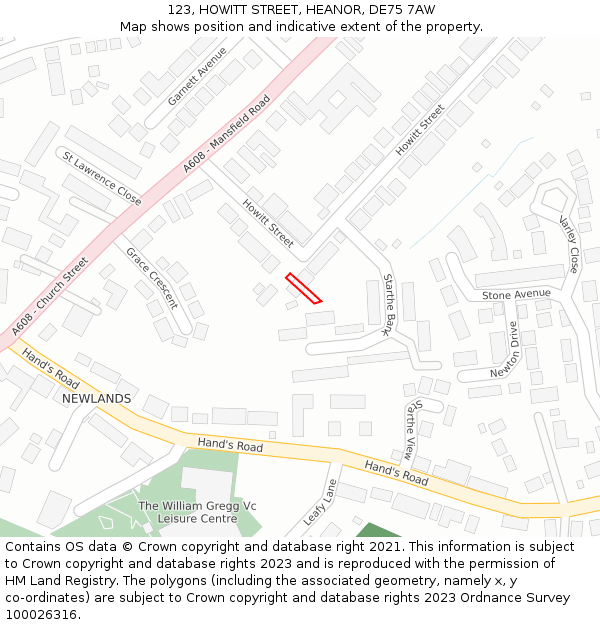 123, HOWITT STREET, HEANOR, DE75 7AW: Location map and indicative extent of plot