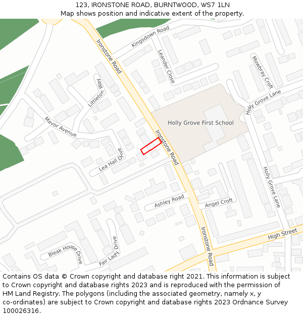 123, IRONSTONE ROAD, BURNTWOOD, WS7 1LN: Location map and indicative extent of plot