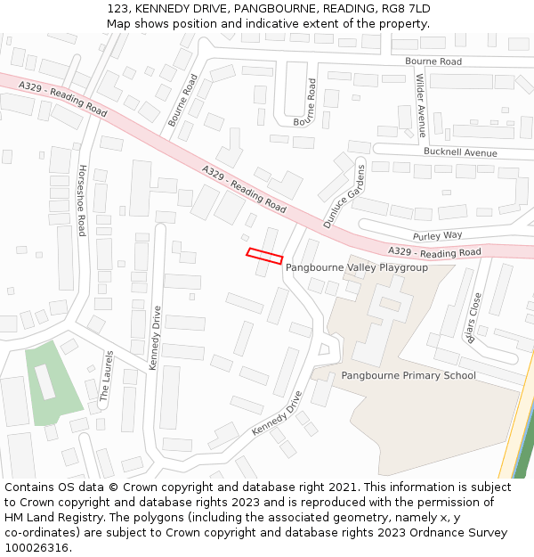 123, KENNEDY DRIVE, PANGBOURNE, READING, RG8 7LD: Location map and indicative extent of plot