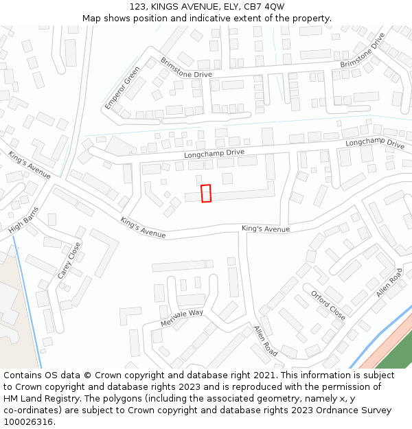 123, KINGS AVENUE, ELY, CB7 4QW: Location map and indicative extent of plot