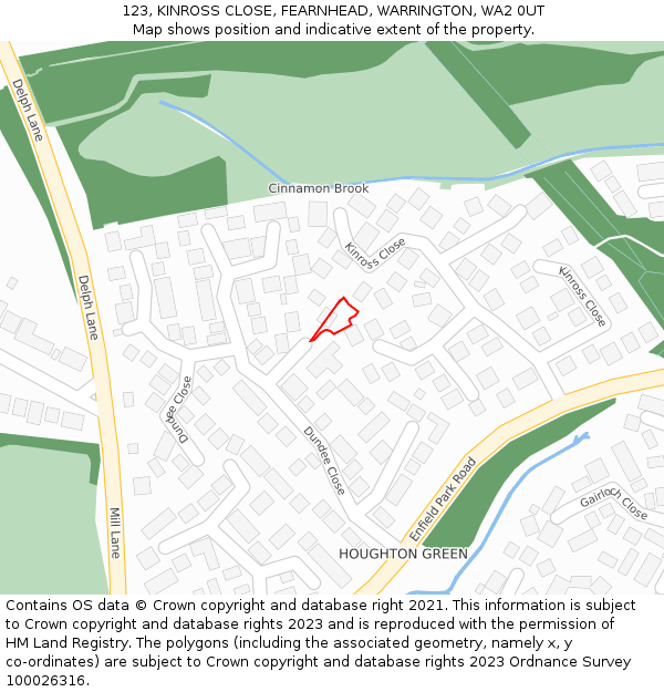 123, KINROSS CLOSE, FEARNHEAD, WARRINGTON, WA2 0UT: Location map and indicative extent of plot