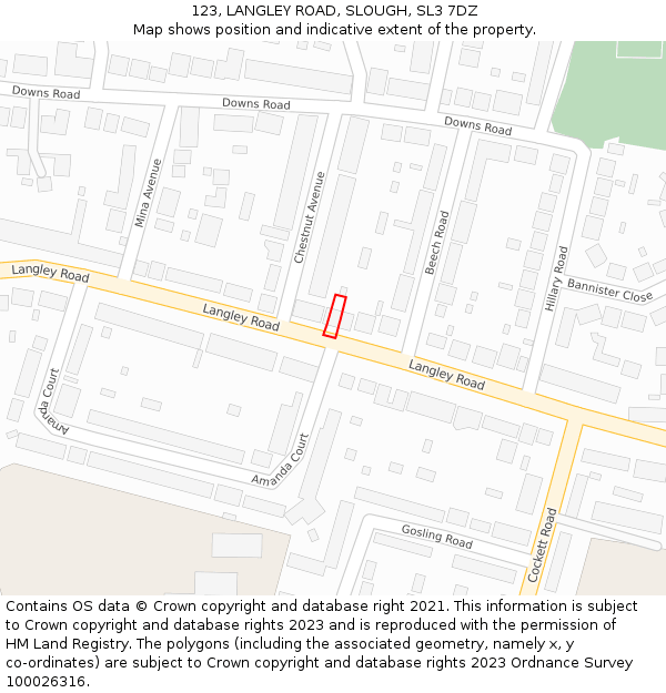 123, LANGLEY ROAD, SLOUGH, SL3 7DZ: Location map and indicative extent of plot