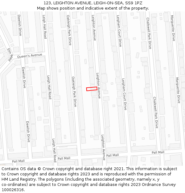 123, LEIGHTON AVENUE, LEIGH-ON-SEA, SS9 1PZ: Location map and indicative extent of plot