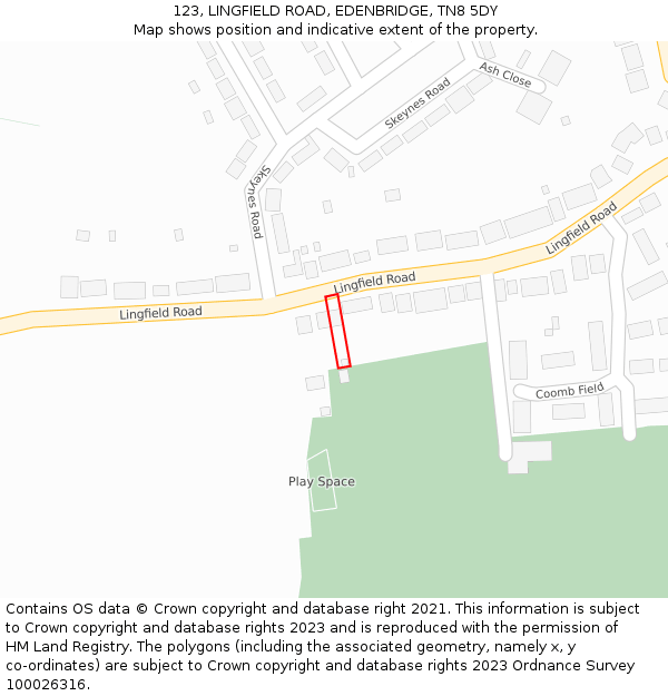 123, LINGFIELD ROAD, EDENBRIDGE, TN8 5DY: Location map and indicative extent of plot