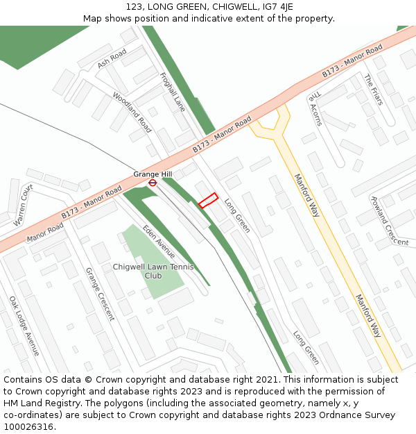 123, LONG GREEN, CHIGWELL, IG7 4JE: Location map and indicative extent of plot