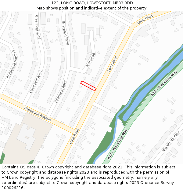 123, LONG ROAD, LOWESTOFT, NR33 9DD: Location map and indicative extent of plot